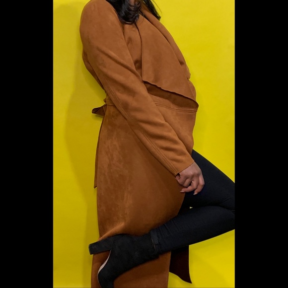 Jackets & Blazers - Faux Suede Waterfall Drape Front Coat